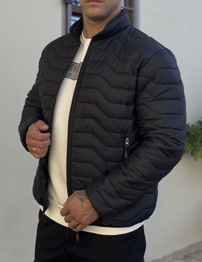 Ανδρικό μαύρο καπιτονέ μπουφάν με φερμουάρ BC24912M φωτογραφία